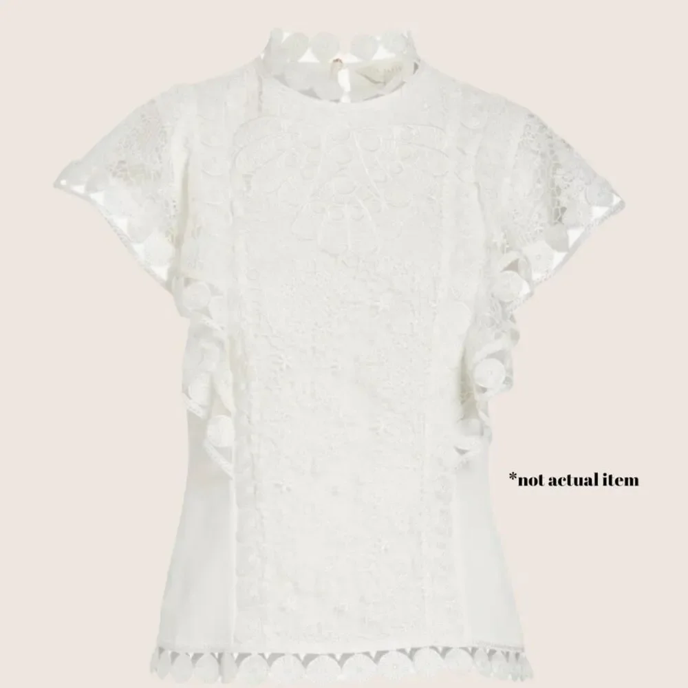 🤍 TED BAKER LONDON HIGH NECK LACK FRONT BLOUSE WHITES SIZE 1 (US 2/4) SMALL - Picture 5 of 10